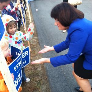 Annie with young supporters at Nashua Chamber of Commerce